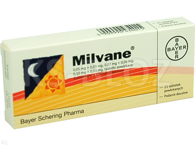 Milvane interakcje ulotka tabletki powlekane 50mcg+30mcg+70mcg+40mcg+100mcg+30mcg 21 tabl. (3 blist. po 7 tabl.)