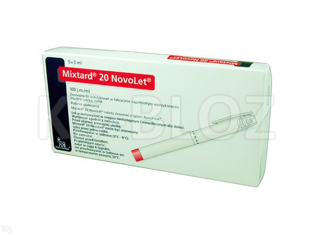 Mixtard 20 Novolet interakcje ulotka zawiesina do wstrzykiwań 100 j.m./ml 5 wstrz. po 3 ml