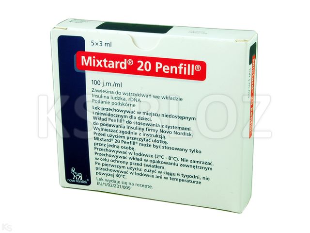 Mixtard 20 Penfill interakcje ulotka zawiesina do wstrzykiwań 100 j.m./ml 5 wkł. po 3 ml