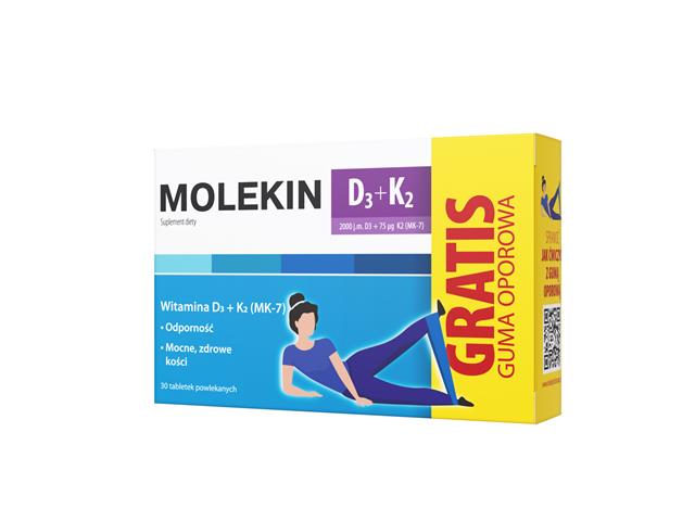 Molekin D3 + K2 + guma oporowa interakcje ulotka tabletki powlekane  30 tabl.