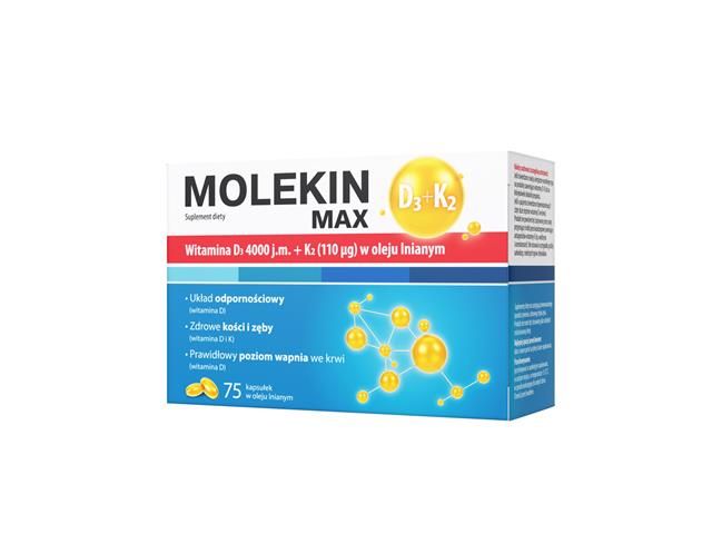 Molekin D3 + K2 Max w oleju lnianym interakcje ulotka kapsułki  75 kaps.