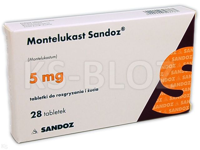 Montelukast Sandoz interakcje ulotka tabletki do rozgryzania i żucia 5 mg 28 tabl.