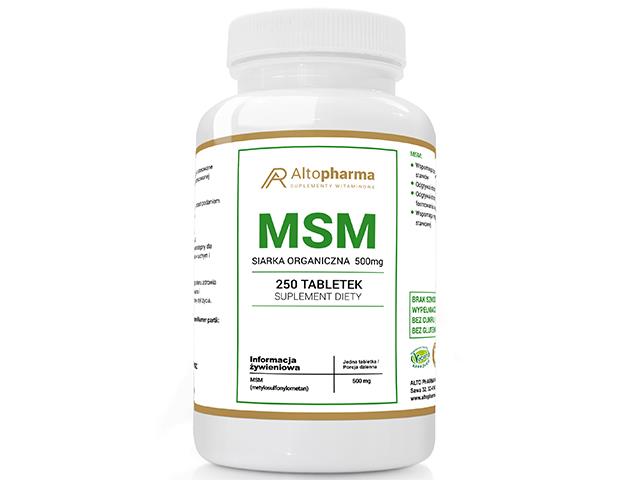 MSM Siarka Organiczna 500mg interakcje ulotka tabletki  250 tabl.