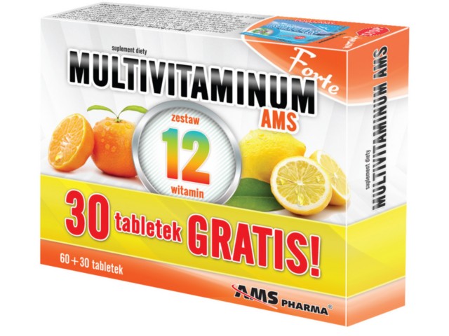 Multivitaminum AMS Forte interakcje ulotka tabletki  90 tabl.