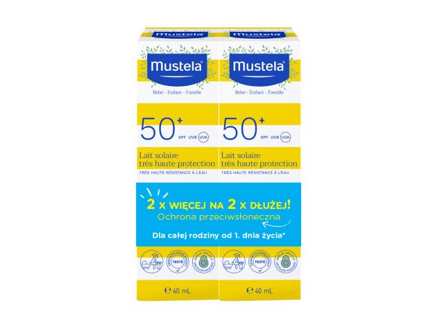 Mustela Bebe Enfant Mleczko przeciwsłoneczne dla całej rodziny dla sk. wraż. SPF 50+ UVA 0m+ duopack interakcje ulotka zestaw - 40 ml + 40 ml