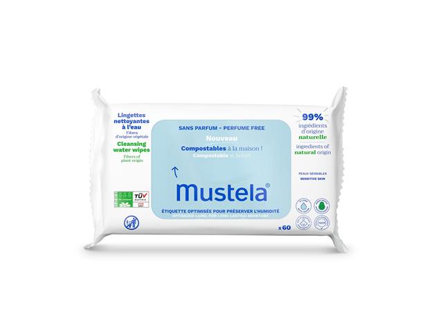 Mustela Chusteczki oczyszczające kompostowalne z wodą od dnia narodzin interakcje ulotka   60 szt.