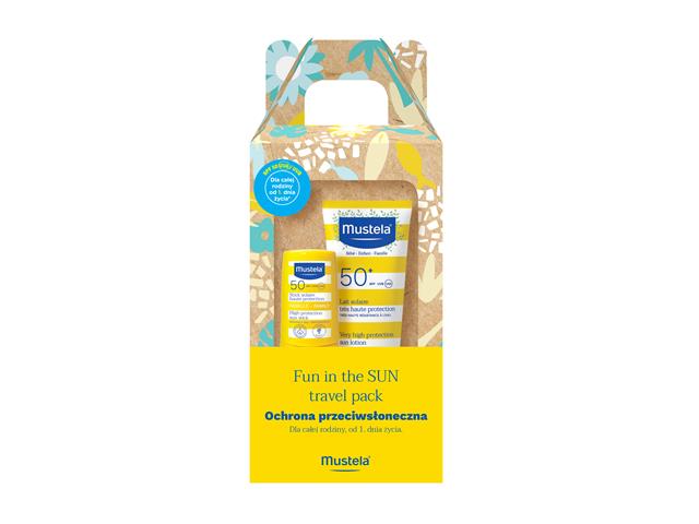 Mustela Fun In The Sun Travel Pack Zestaw Mleczko SPF 50+ + Sztyft SPF 50+ interakcje ulotka zestaw  40 ml + 9 ml