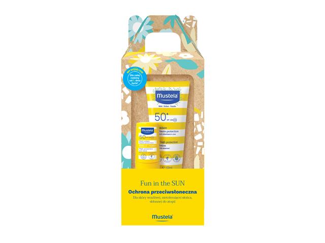 Mustela Fun In The Sun Zestaw Mleczko przeciwsłoneczne SPF50+ + Sztyft przeciwsłoneczny SPF50+ interakcje ulotka zestaw  100 ml + 9 ml