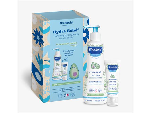 MUSTELA HYDRA BEBE Zestaw Mleczko + Krem nawilżająca pielęgnacja twarzy i ciała interakcje ulotka zestaw  300 ml + 40 ml