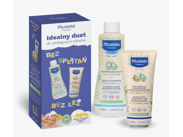 Mustela Idealny Duet Zestaw do pielęgnacji włosów Szampon + Odżywka ułatwiająca rozczesywanie włosów interakcje ulotka zestaw  500 ml + 200 ml