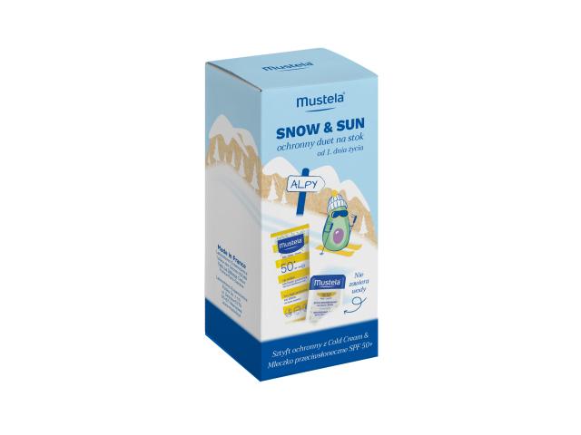 Mustela Snow & Sun Zestaw Mleczko przeciwsłoneczne SPF 50+ + Sztyft ochronny Cold Cream interakcje ulotka zestaw 40 ml