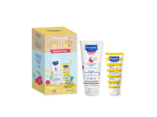 Mustela Sun Sensitive Zestaw Łagodzące Mleczko nawilżające + Mleczko przeciwsłoneczne SPF 50+ interakcje ulotka   200 ml | +100ml