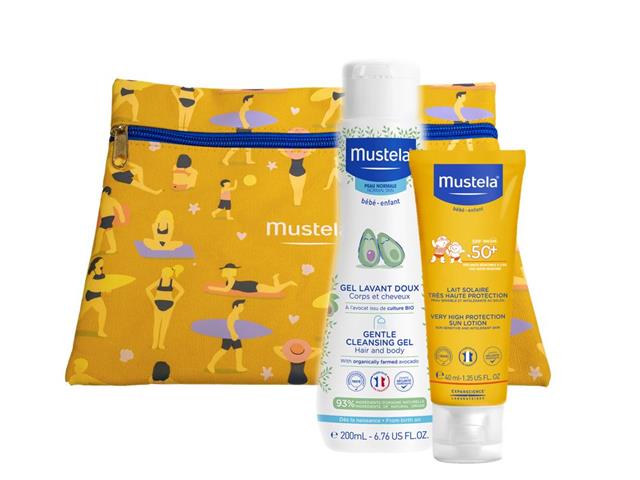 MUSTELA SUN Zestaw Maluszek Hop do wody! Mleczko p/słon.+Delikatny Żel d/myc. interakcje ulotka zestaw - 40 ml + 200 ml
