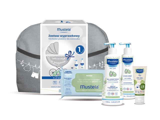 MUSTELA Zestaw wyprawkowy 2023 Delikatny Żel+Hydra Bebe Mleczko+Bio Krem+Chusteczki interakcje ulotka zestaw  500 ml (+ 300 ml + 75 ml + 60 szt.)