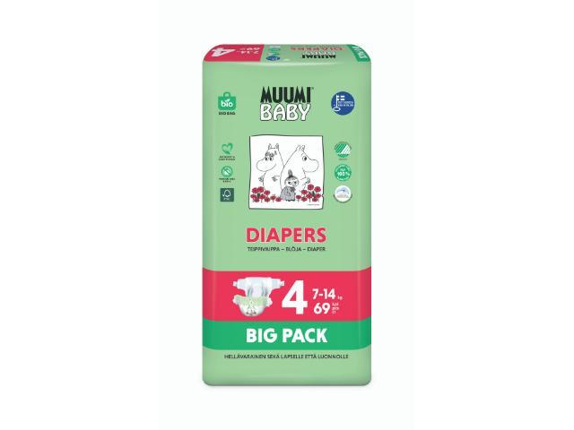 MUUMI BABY Pieluszki 4 - ekologiczne BIG PACK (7-14kg) interakcje ulotka pielucha - 69 szt.