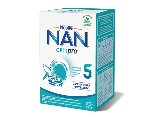 NAN OPTIPRO 5 Mleko modyfikowane wzbogacone w witaminy i składniki mineralne dla dzieci po 2,5 r.ż. interakcje ulotka proszek  650 g