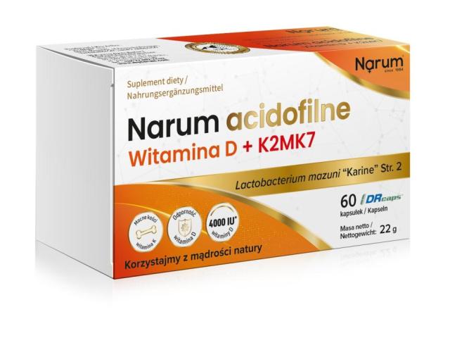Narum Acidofilne Witamina D + K2 MK7 interakcje ulotka kapsułki - 60 kaps.