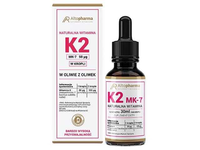 Naturalna Witamina K2 MK-7 50mcg Krople w Oliwie z Oliwek interakcje ulotka krople - 30 ml