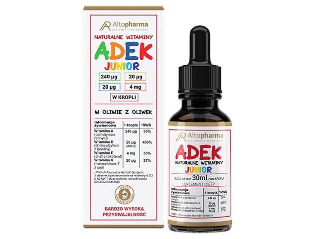 Naturalne Witaminy A,D,E,K Junior Krople w Oliwie z Oliwek interakcje ulotka krople - 30 ml