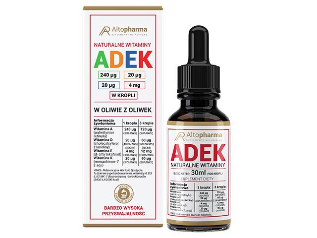 Naturalne Witaminy A,D,E,K Krople w Oliwie z Oliwek interakcje ulotka krople - 30 ml