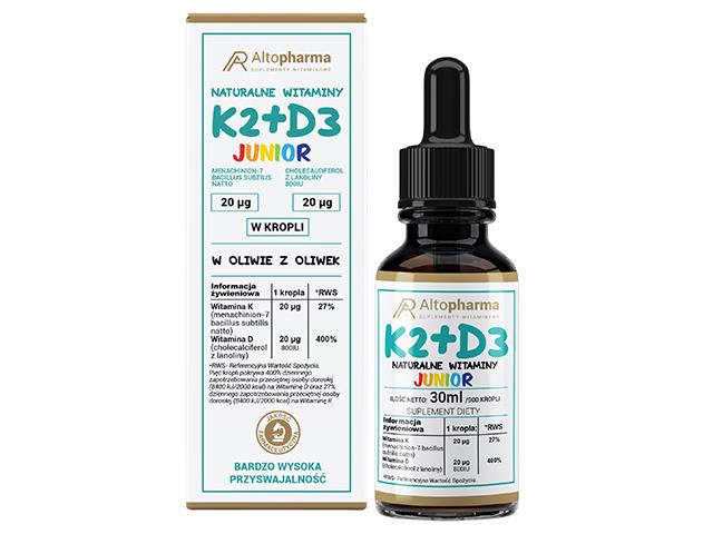 Naturalne Witaminy K2 + D3 Junior Krople w Oliwie z Oliwek interakcje ulotka krople - 30 ml