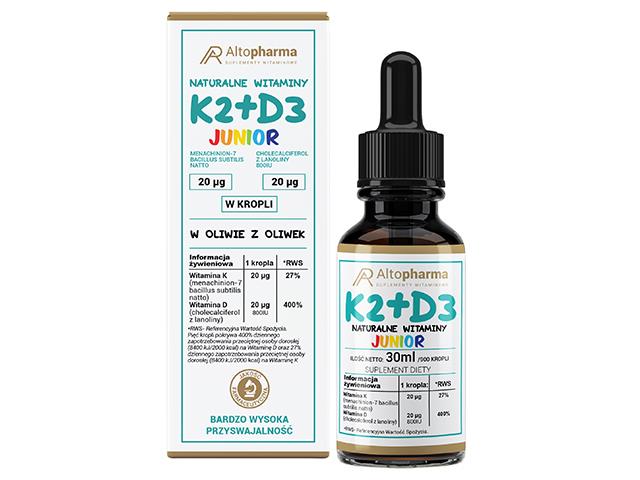 Naturalne Witaminy K2 + D3 Junior Krople w Oliwie z Oliwek interakcje ulotka krople  30 ml