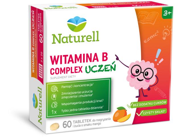 Naturell Witamina B Complex Uczeń interakcje ulotka tabletki do rozgryzania i żucia - 60 tabl.