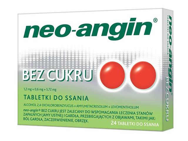 Neo-Angin bez cukru interakcje ulotka tabletki do ssania 1,2mg+600mcg+5,72mg 24 tabl.