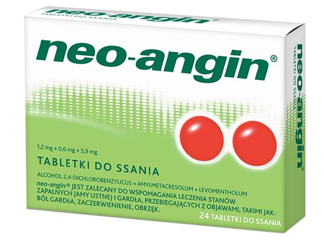 Neo-Angin interakcje ulotka tabletki do ssania 1,2mg+600mcg+5,9mg 24 tabl.