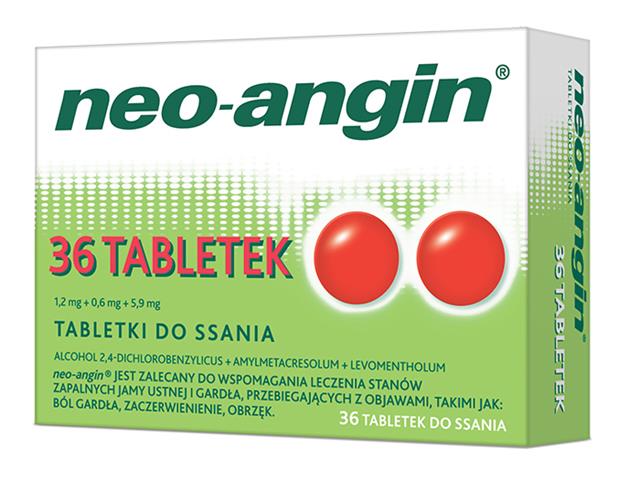 Neo-Angin interakcje ulotka tabletki do ssania 1,2mg+0,6mg+5,9mg 36 tabl.