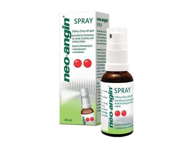 Neo-Angin Spray interakcje ulotka roztwór do stosowania na błonę śluzową jamy ustnej i gardła (14,58mg+2,92mg+870mcg)/ml 30 ml