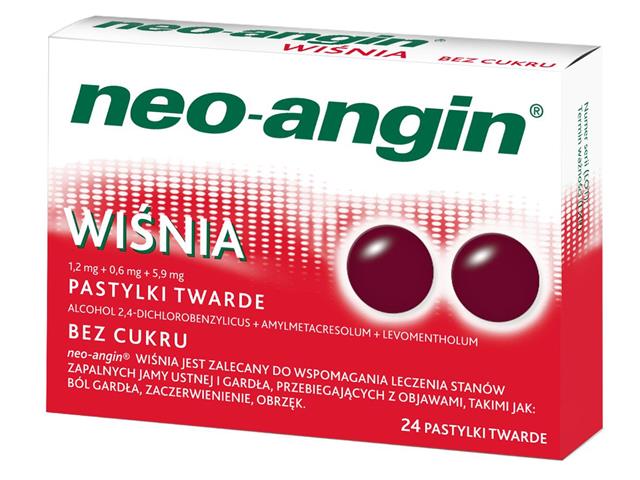 Neo-Angin wiśnia interakcje ulotka pastylki twarde 1,2mg+600mcg+5,9mg 24 pastyl.