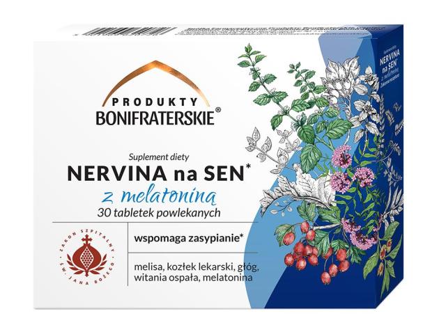 Nervina Na Sen Z Melatoniną Produkty Bonifraterskie interakcje ulotka tabletki powlekane - 30 tabl.
