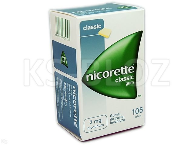 Nicorette Classic Gum interakcje ulotka guma do żucia lecznicza 2 mg 105 szt.