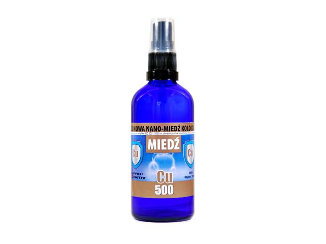 Niejonowa Nano-Miedź Koloidalna Cu 500 interakcje ulotka płyn - 100 ml (but.z atomizer.)