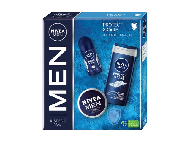 NIVEA MEN Zestaw Świąteczny PROTECT & CARE 2023 Żel p/prysz.3w1+Antyperspirant+Krem d/ciała,tw.,rąk interakcje ulotka zestaw - 250 ml (+ 50 ml + 75 ml)