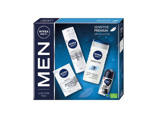 NIVEA MEN Zestaw Świąteczny SENSITIVE PREMIUM 2023 Pianka+Balsam+Antyperspirant+Żel p/prysz. interakcje ulotka zestaw - 200 ml (+ 100 ml + 50 ml + 250 ml)