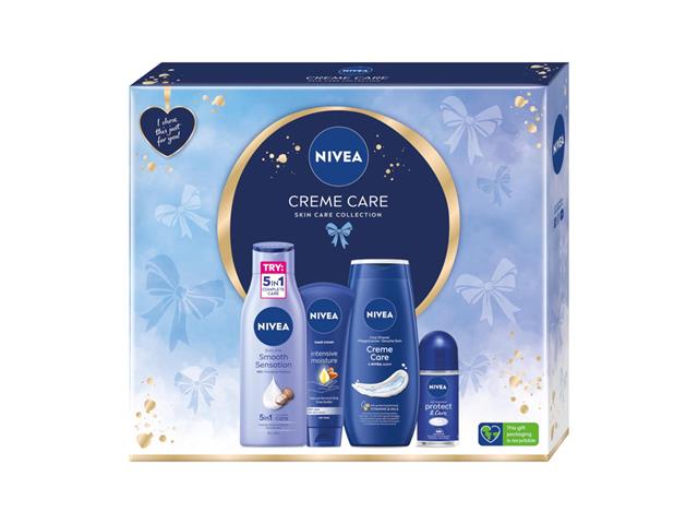 NIVEA Zestaw Świąteczny CREME CARE 2023 Antyperspirant+Mleczko d/ciała+Żel p/prysznic+Krem d/rąk interakcje ulotka zestaw  50 ml | + 250 ml + 250 ml + 100 ml