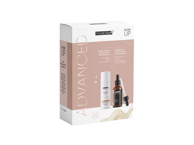 Novaclear Glow Up Advanced Zestaw Krem do twarzy nawilżający + Serum prebiotyczne normalizujące interakcje ulotka zestaw  50 ml + 30 ml