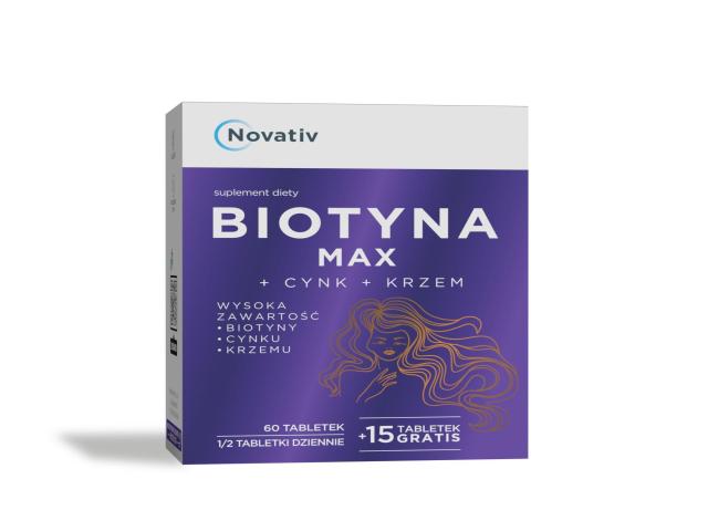 Novativ Biotyna Max + Cynk + Krzem interakcje ulotka tabletki  75 tabl.