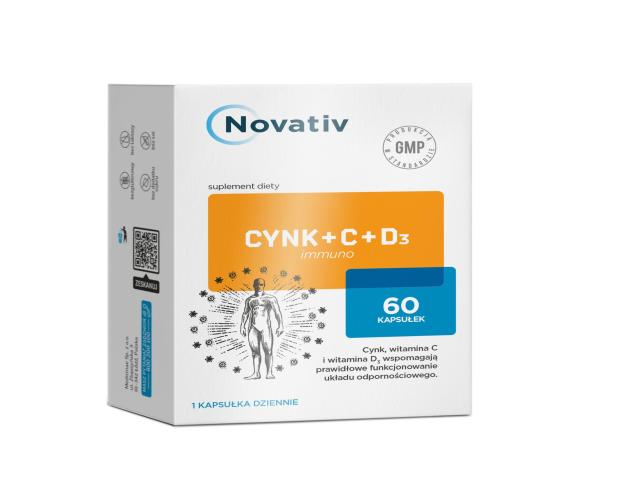 Novativ Cynk + C + D3 Immuno interakcje ulotka kapsułki  60 kaps.