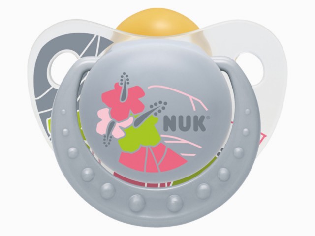 Nuk Adore Trendline Smoczek z uchwytem lateksowy hawajski 725146 0-6 miesięcy interakcje ulotka smoczek - 1 szt. (blist.)