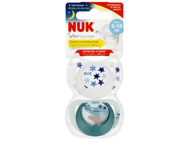 Nuk Day&night Star Smoczek uspokajający silikonowy zielony 10736727 6-18 miesięcy interakcje ulotka smoczek - 2 szt.