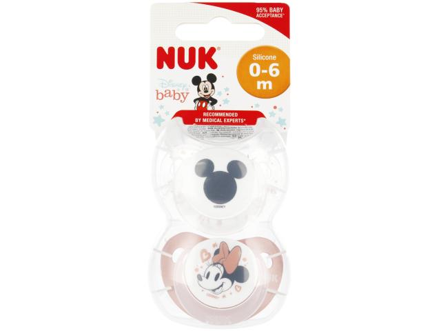 Nuk Disney Miki Smoczek uspokajający silikonowy różowy/biały 10.730.638 0-6 miesięcy interakcje ulotka smoczek - 2 szt.
