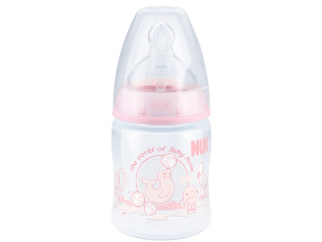 Nuk First Choice + Baby Rose Butel. 150 ml niemow. z tworzywa (pp) 1M 743.500 ze smoczk. silikon. interakcje ulotka butelka - 1 szt.