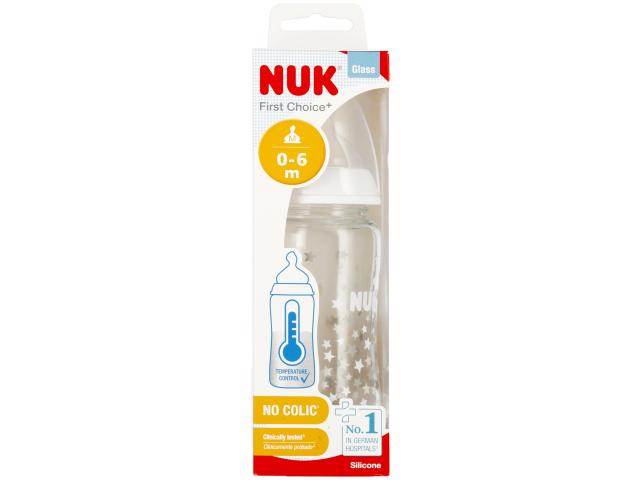 Nuk First Choice+ Butelka 240 ml z wskaźnikiem temperatury szklana biała 10745121 0-6 miesięcy interakcje ulotka butelka - 1 szt.