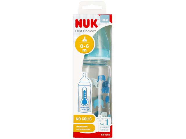 Nuk First Choice+ Butelka 240 ml z wskaźnikiem temperatury szklana turkusowa 10745121 0-6 miesięcy interakcje ulotka butelka - 1 szt.