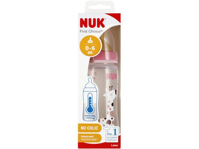 Nuk First Choice+ Butelka 300 ml z wskaźnikiem temperatury lateksowa różowa 10741927 0-6 miesięcy interakcje ulotka butelka - 1 szt.