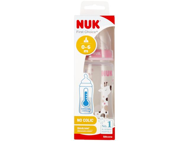 Nuk First Choice+ Butelka 300 ml z wskaźnikiem temperatury silikonowa różowa 10741926 0-6 miesięcy interakcje ulotka butelka - 1 szt.