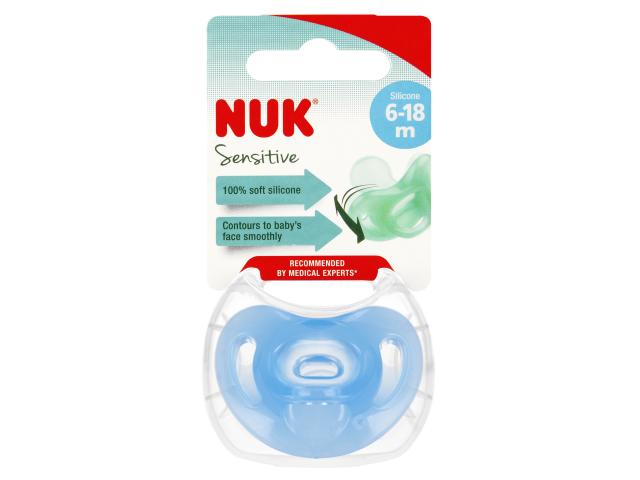 Nuk Sensitive Smoczek uspokajający silikonowy niebieski 10736121 6-18 miesięcy interakcje ulotka smoczek - 1 szt.